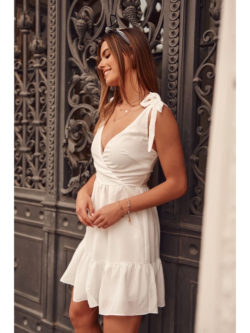 Lovely dress with an envelope neckline, cream PR3196 - Online store - Boutique